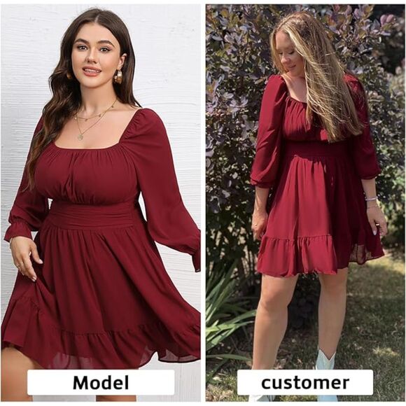 Byinns Open Tie Back Square Neck Lantern LS Elastic Waist Mini Dress SZ XXL:NWT - Picture 4 of 16